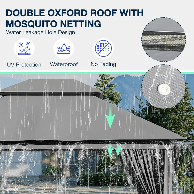 10×12 Outdoor Gazebo — Double Roof • Mosquito Net • Privacy Curtains